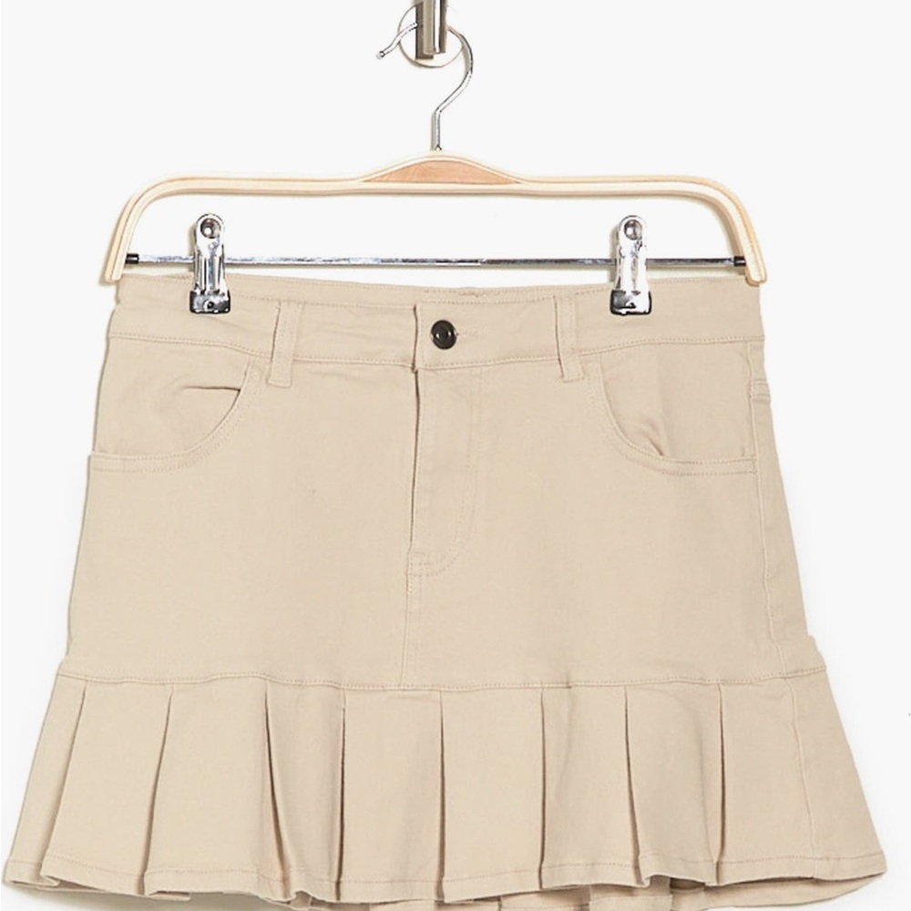 Beige Pleated Twill Ruffle Women's Skirt elodie large